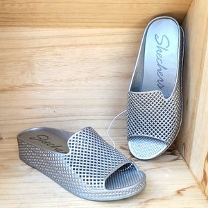Skechers Silver Slip-On Wedge Sandals